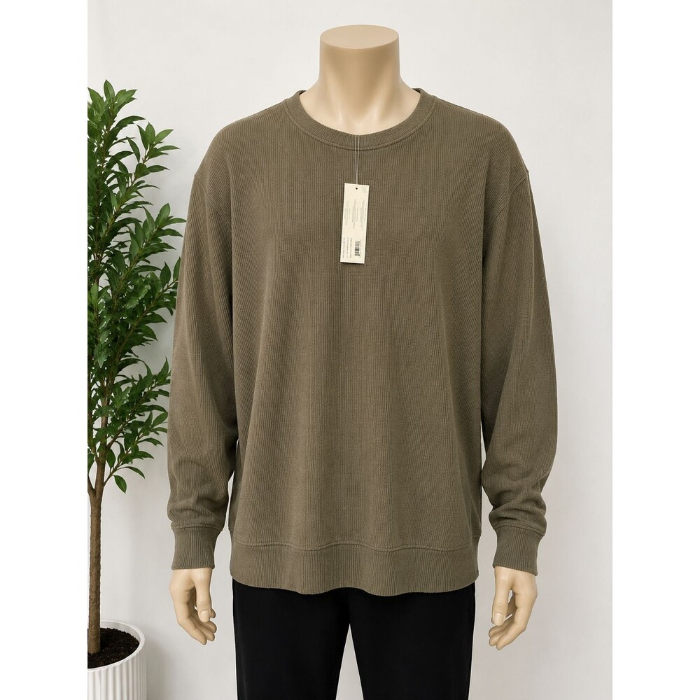 Boston Traders Men's XXL Waffle Knit Thermal Shirt Olive Green Crew Neck NWT